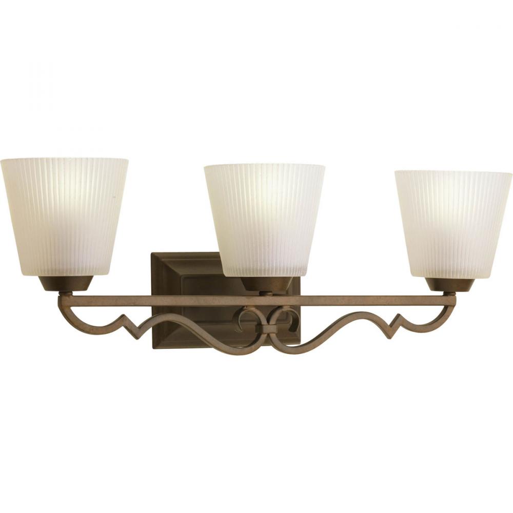 Three Light Roasted Java Etched Ivory Pleated Glass Vanity