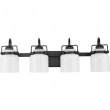 Progress P300441-31M - Fessler Collection Four-Light Matte Black Opal Glass Farmhouse Bath Light