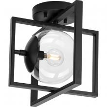 Progress P350218-31M - Atwell Collection 10" One-Light Mid-Century Modern Matte Black Clear Glass Semi-Flush Mount Ligh