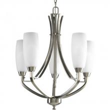 Progress P4436-09 - Wisten Collection Five-Light Brushed Nickel Etched Glass Modern Chandelier Light