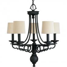 Progress P4566-80 - Five Light Forged Black Ecru Glass Up Chandelier