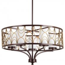 Progress P4700-20 - Cirrine Collection Five-Light Antique Bronze Etched White Glass Global Chandelier Light