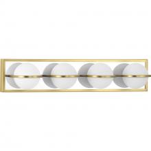  P300313-012-30 - Pearl LED Collection Four-Light Satin Brass and Opal Glass Modern Style Bath Vanity Wall Light