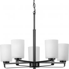 Progress P400286-31M - League Collection Five-Light Matte Black and Etched Glass Modern Farmhouse Chandelier Light