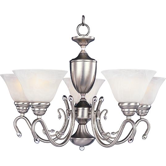 Five Light Satin Nickel Marble Glass Up Chandelier