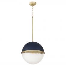 Quorum 82-14-3280 - 14 inches Milky Glass Sphere, Blue, Aged Brass